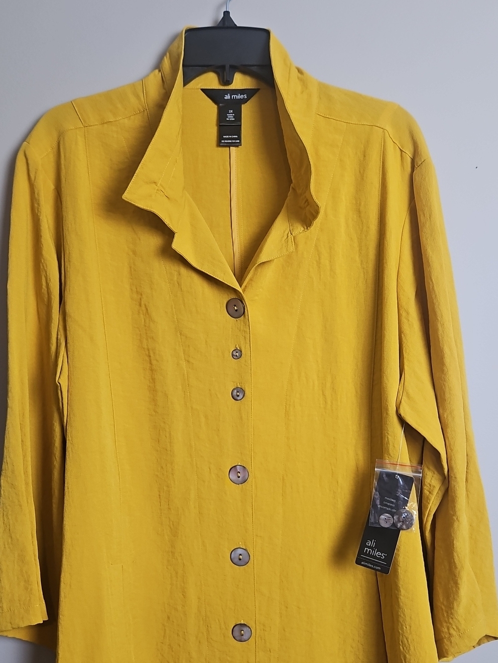 Ali Miles 3/4 Sleeve Statement Button Shirt/Jacket: Color- Mustard: Size-2X - Picture 2 of 16